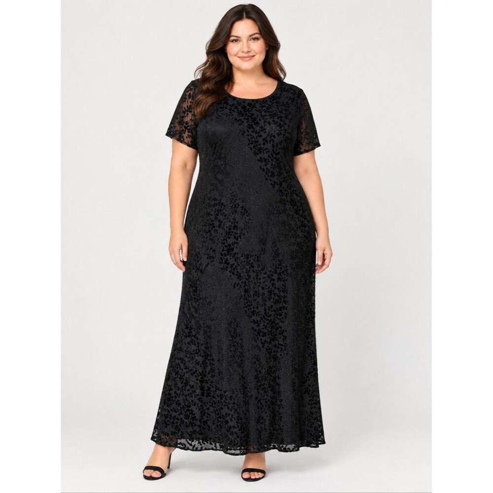 EUC Vintage Lane Bryant design collection women's floral velvet lace long dress